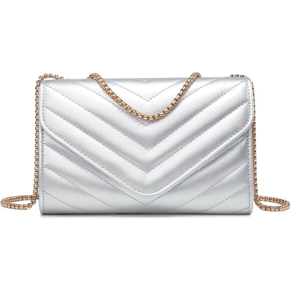 ⚡ Women's Silver Stylish Evening Clutch Chain Shoulder Strap Crossbody Bag - Picture 1 of 6